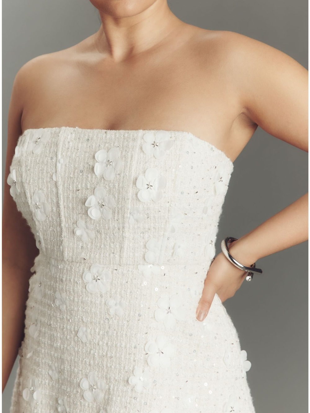 Anthropologie Sundream Strapless Tweed Floral A-Line Dress - Picture 3 of 6